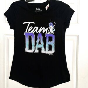 NWT Girls Justice Black Short Sleeve Top-Team DAB with‎ a Unicorn